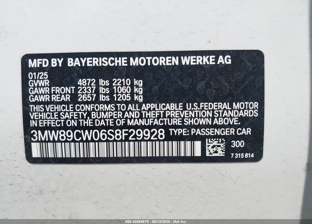 2025 BMW 3 SERIES 330I XDRIVE VIN: 3MW89CW06S8F29928