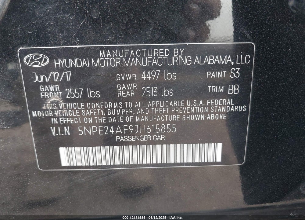 2018 HYUNDAI SONATA VIN: 5NPE24AF9JH615855