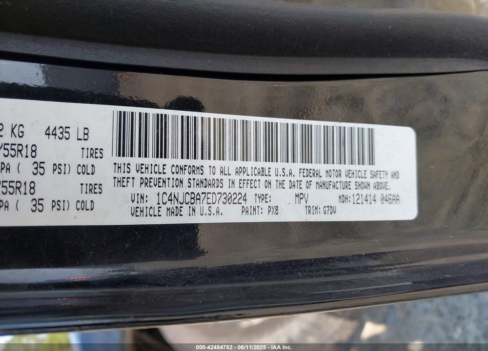 2014 JEEP COMPASS VIN: 1C4NJCBA7ED730224