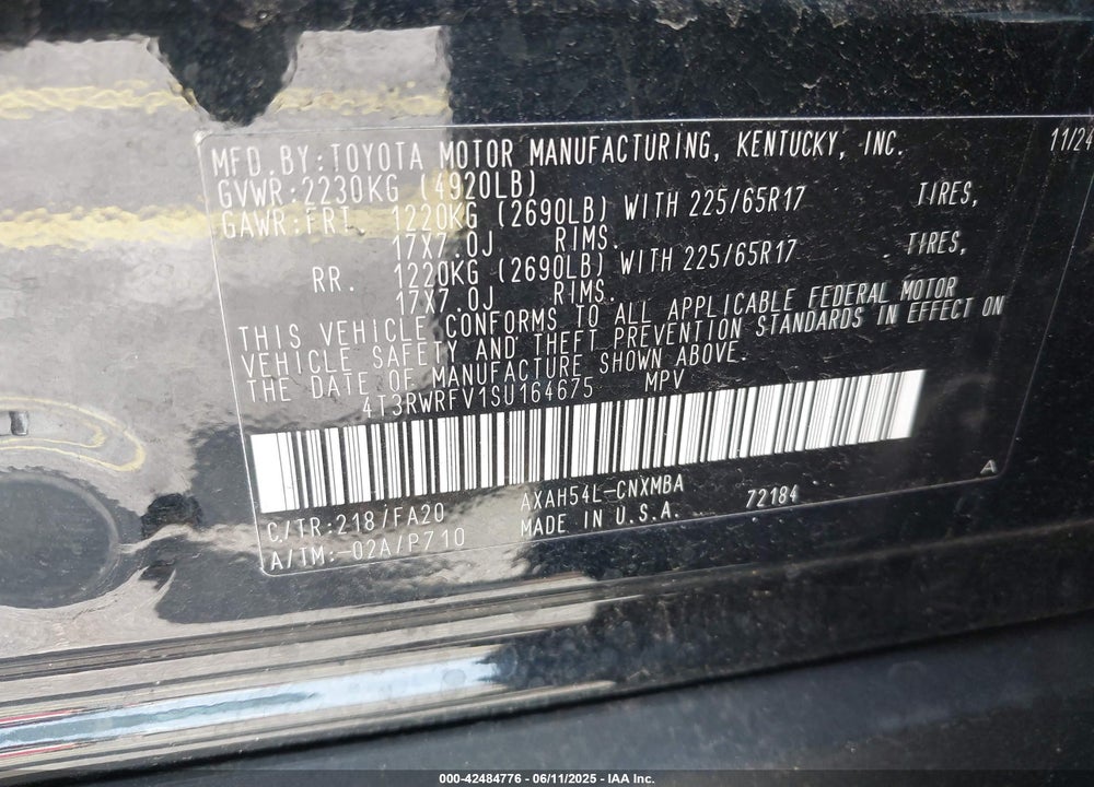 2025 TOYOTA RAV4 HYBRID XLE VIN: 4T3RWRFV1SU164675