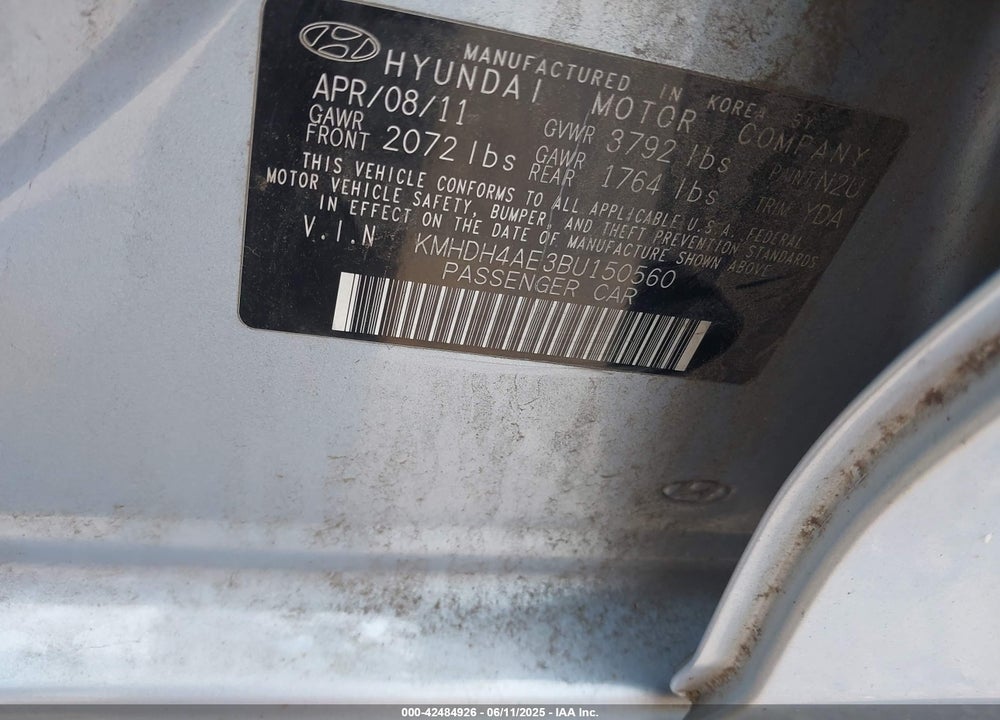 2011 HYUNDAI ELANTRA VIN: KMHDH4AE3BU150560