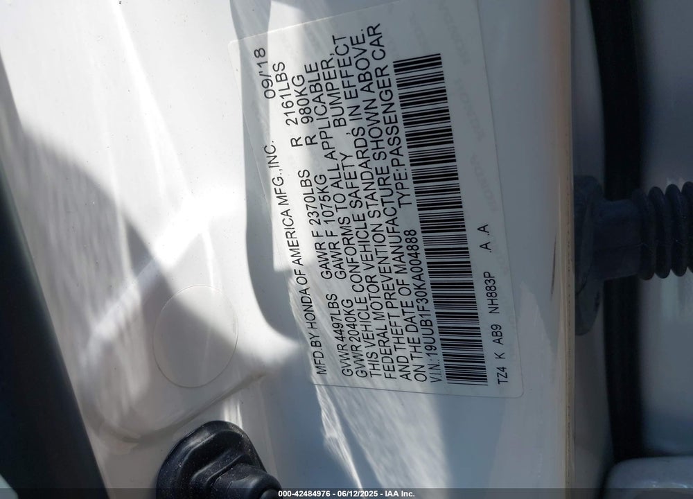 2019 ACURA TLX VIN: 19UUB1F30KA004888