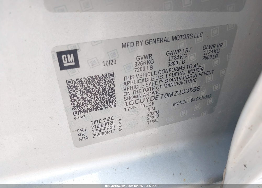 2021 CHEVROLET SILVERADO 1500 VIN: 1GCUYDET0MZ133556