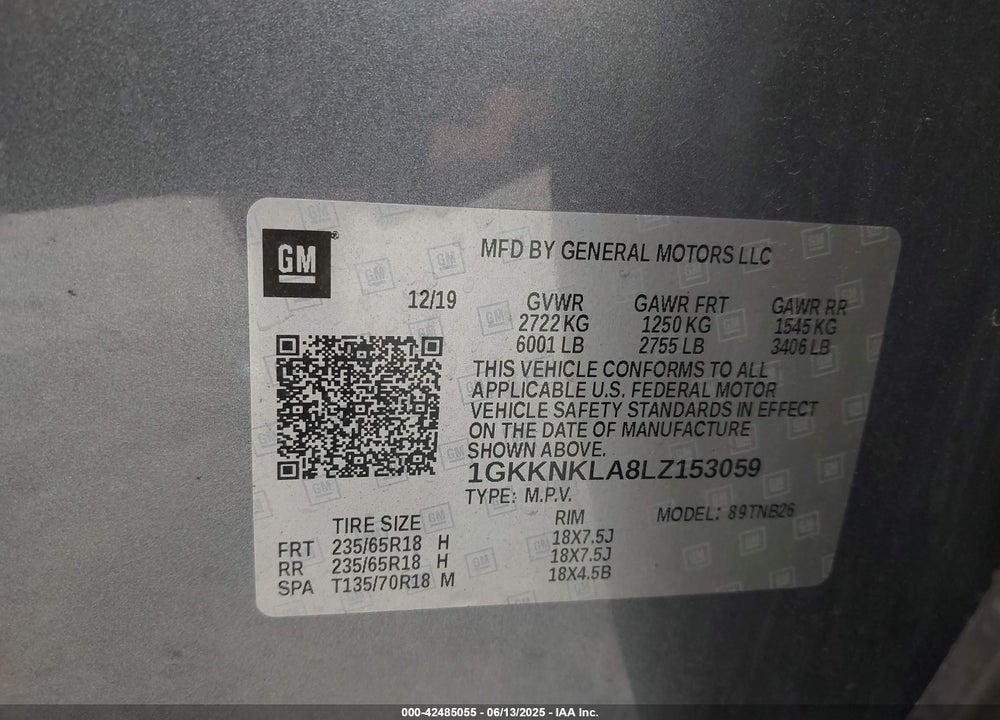 2020 GMC ACADIA VIN: 1GKKNKLA8LZ153059