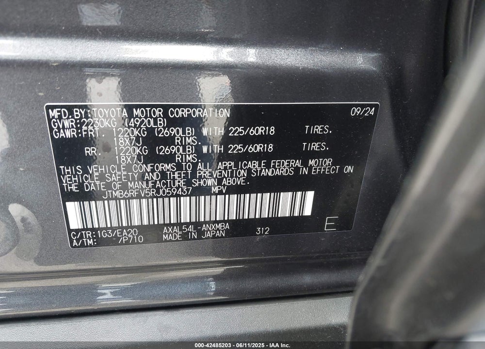 2024 TOYOTA RAV4 HYBRID XLE PREMIUM VIN: JTMB6RFV5RJ059437