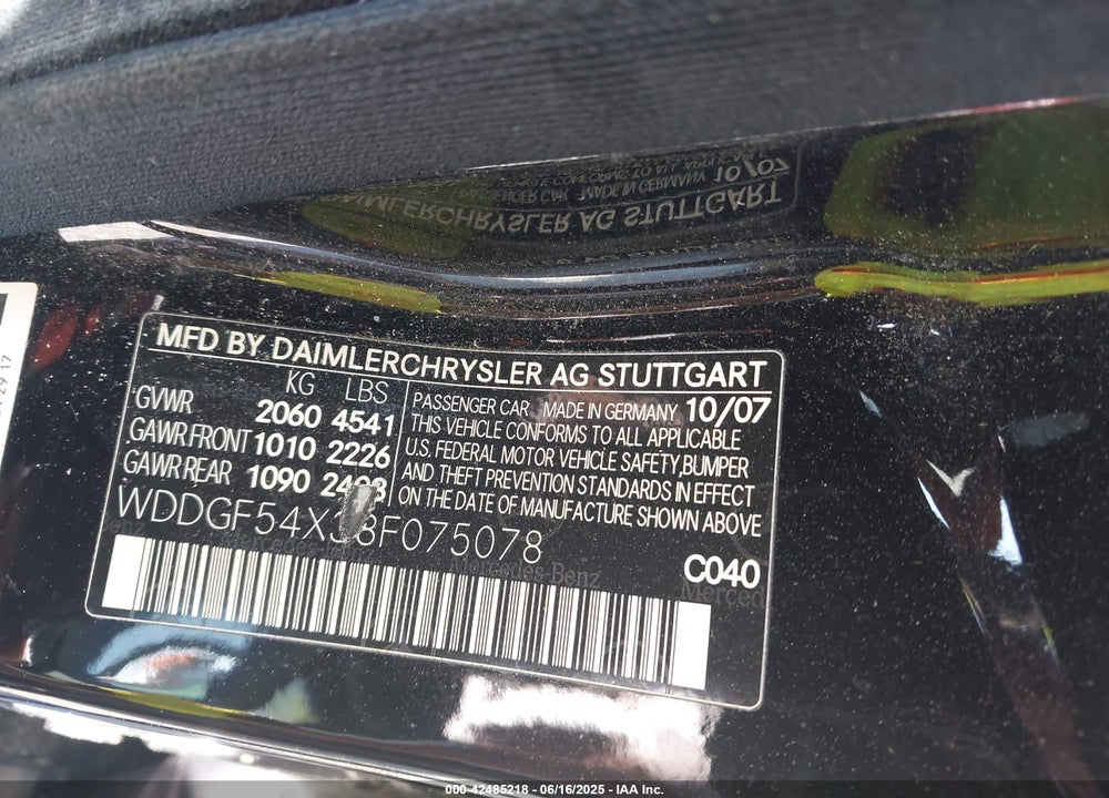 2008 MERCEDES-BENZ C 300 VIN: WDDGF54X38F075078