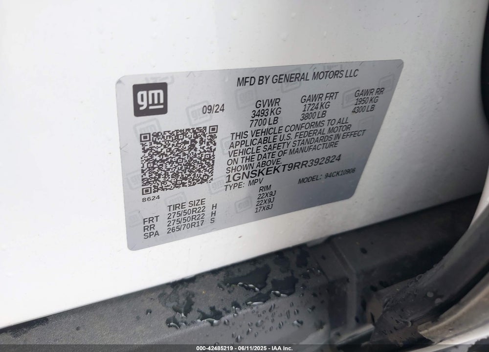 2024 CHEVROLET SUBURBAN VIN: 1GNSKEKT9RR392824