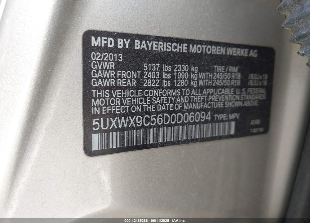 2013 BMW X3 VIN: 5UXWX9C56D0D06094