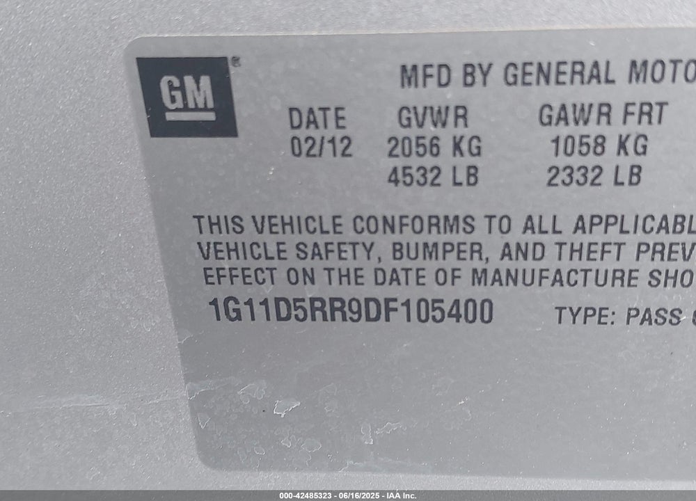 2013 CHEVROLET MALIBU ECO VIN: 1G11D5RR9DF105400