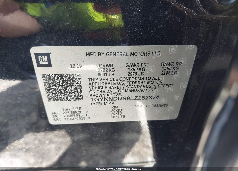 2020 CADILLAC XT5 VIN: 1GYKNDRS9LZ152374