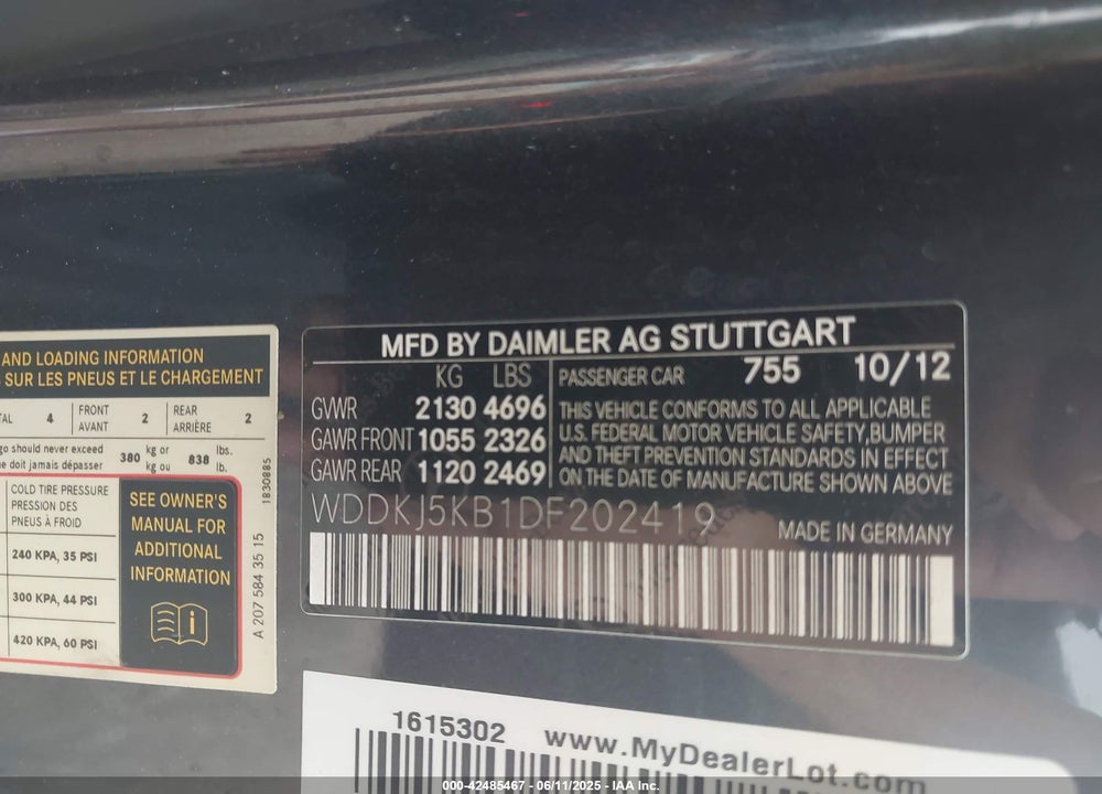 2013 MERCEDES-BENZ E-CLASS VIN: WDDKJ5KB1DF202419