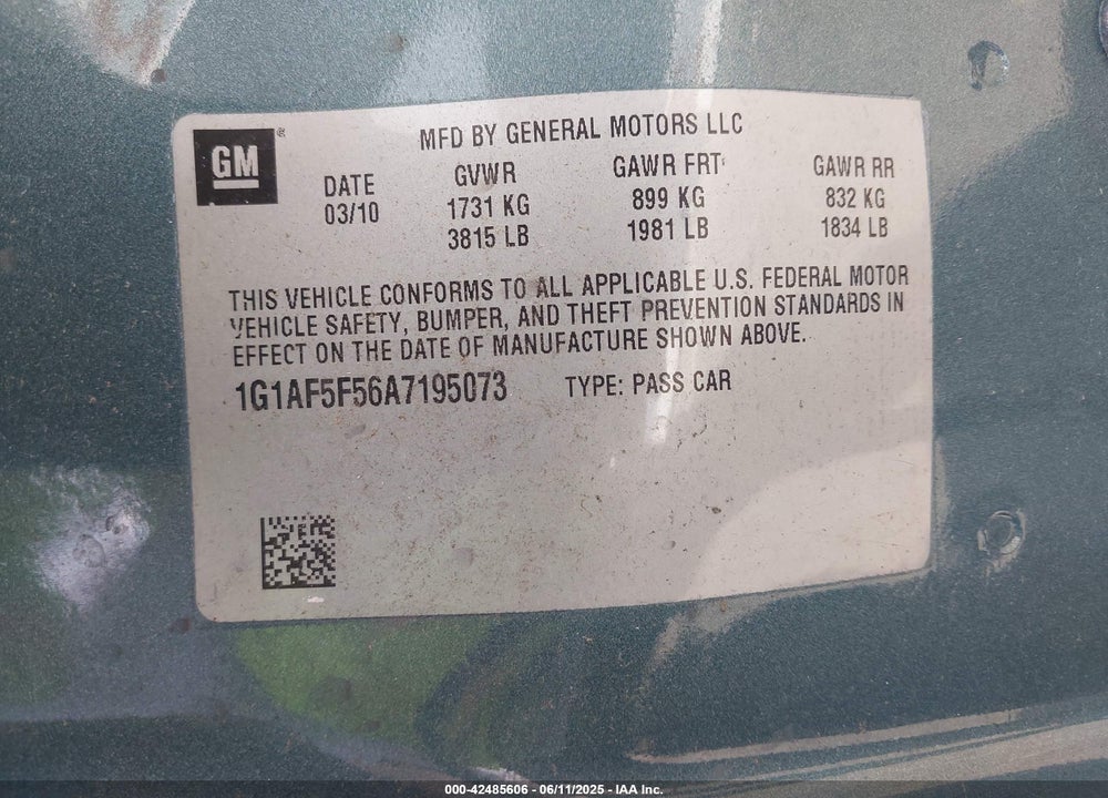 2010 CHEVROLET COBALT LT VIN: 1G1AF5F56A7195073