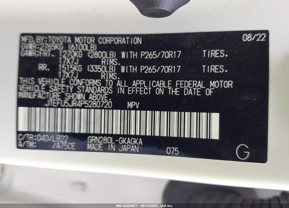 2023 TOYOTA 4RUNNER SR5 PREMIUM VIN: JTEFU5JR4P5280720