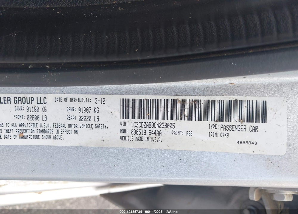 2012 DODGE AVENGER VIN: 1C3CDZAB9CN233005