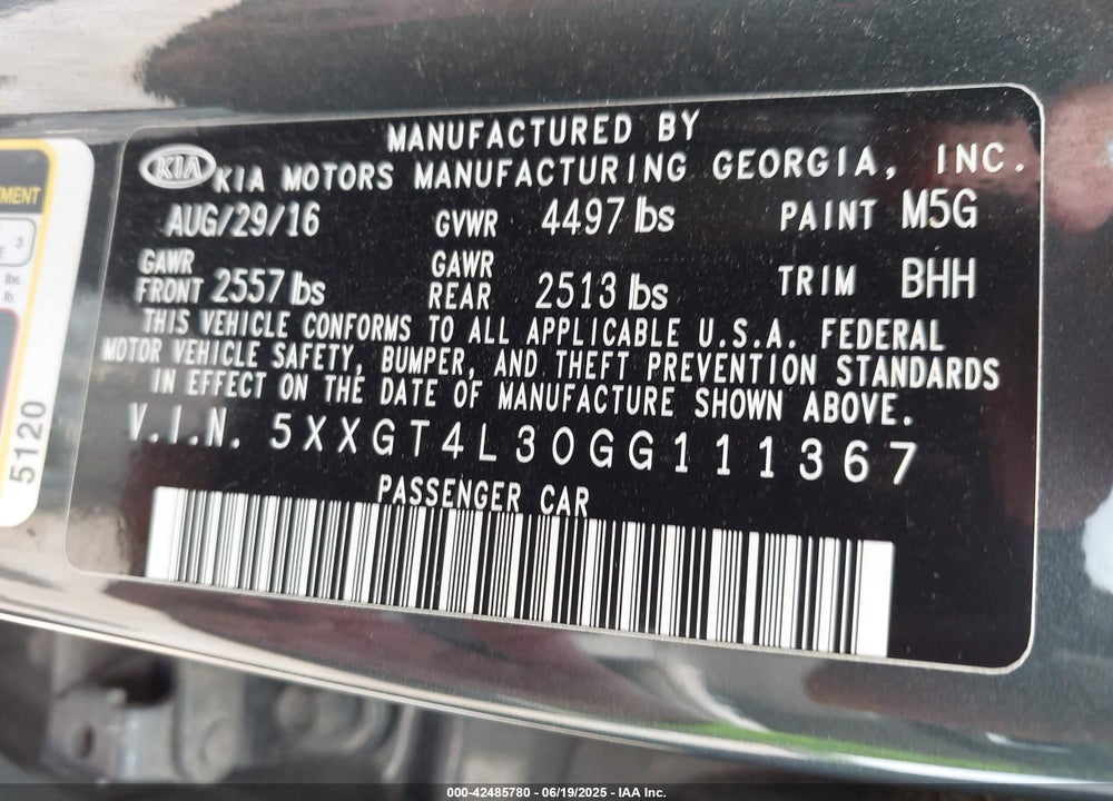 2016 KIA OPTIMA LX VIN: 5XXGT4L30GG111367