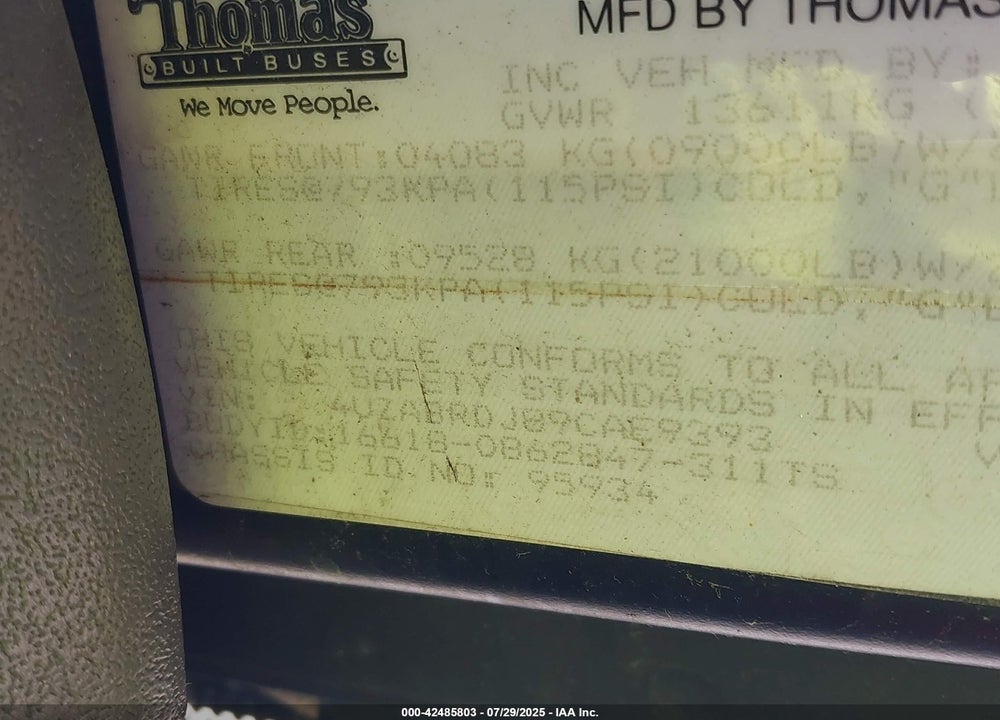 2009 FREIGHTLINER CHASSIS B2B VIN: 4UZABRDJ89CAE9393