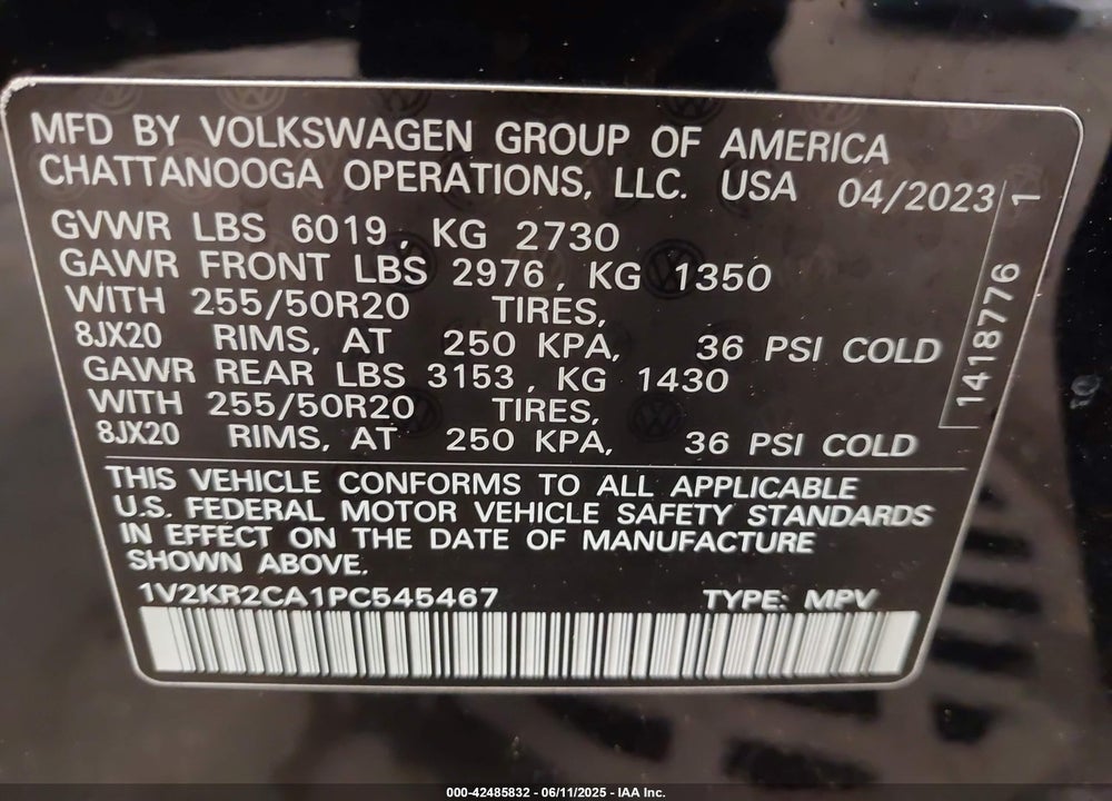2023 VOLKSWAGEN ATLAS 3.6L V6 SE W/TECHNOLOGY VIN: 1V2KR2CA1PC545467