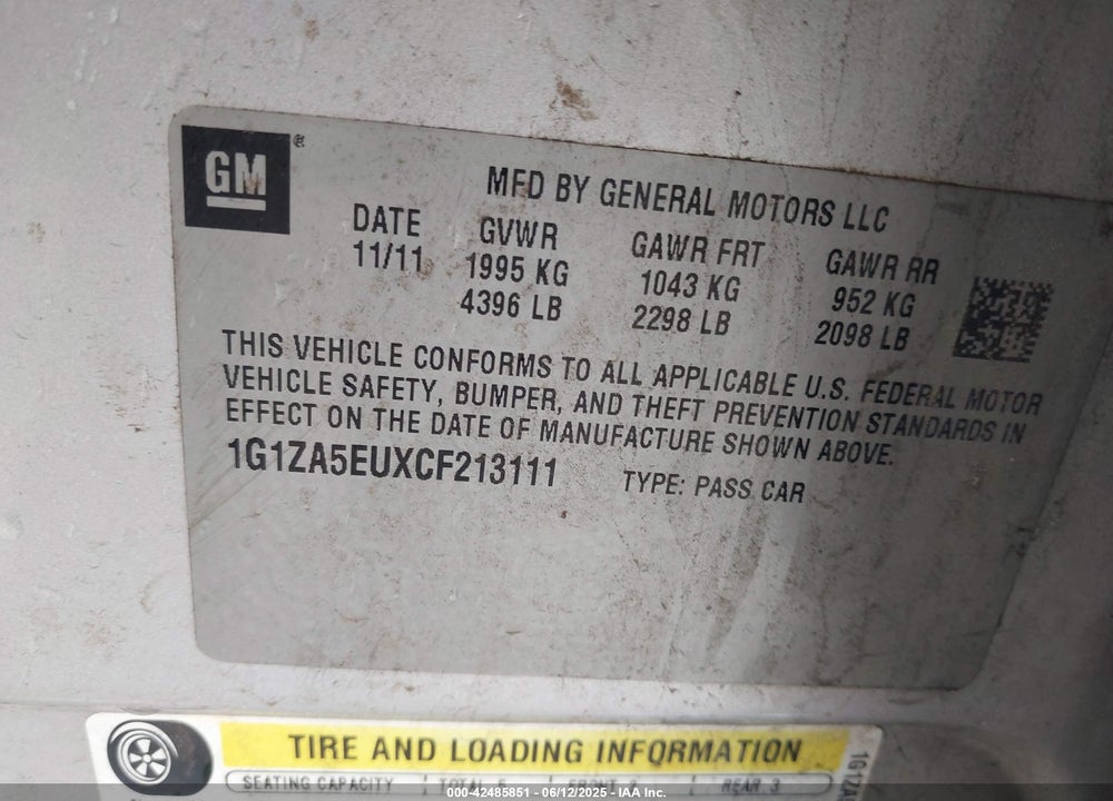 2012 CHEVROLET MALIBU LS VIN: 1G1ZA5EUXCF213111