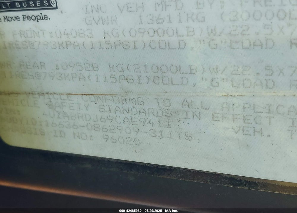 2009 FREIGHTLINER CHASSIS B2B VIN: 4UZABRDJ69CAE9411