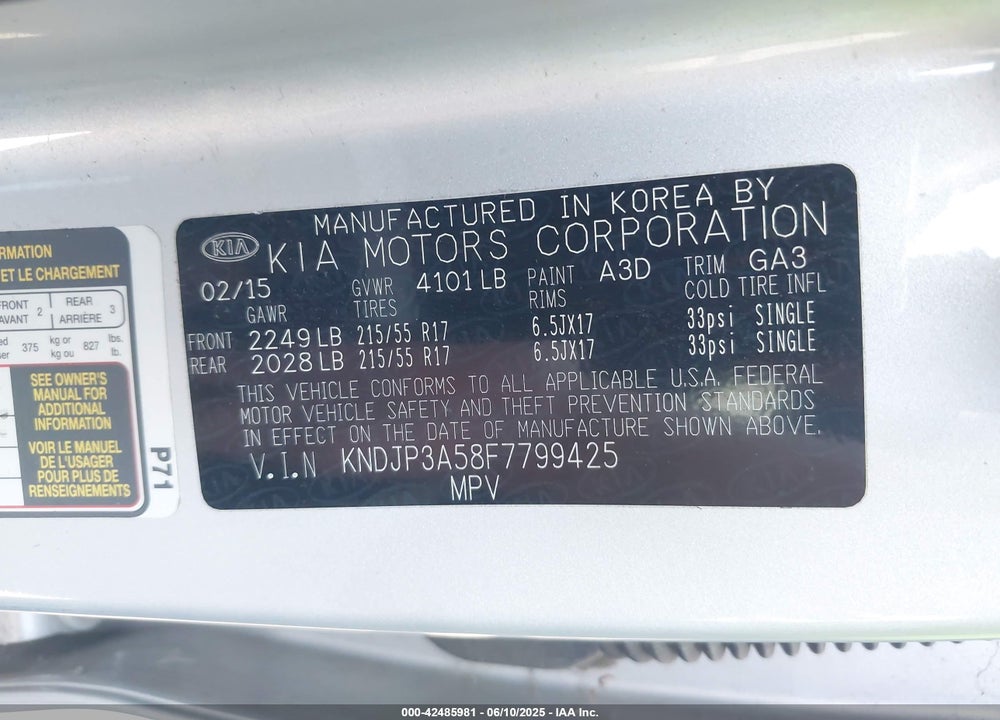 2015 KIA SOUL VIN: KNDJP3A58F7799425