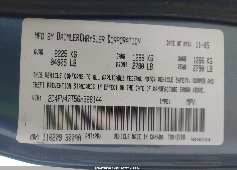 2006 DODGE MAGNUM VIN: 2D4FV47T56H326144