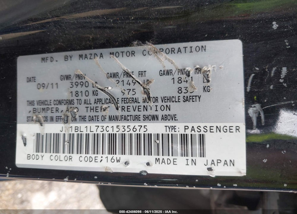 2012 MAZDA 3 I TOURING VIN: JM1BL1L73C1535675