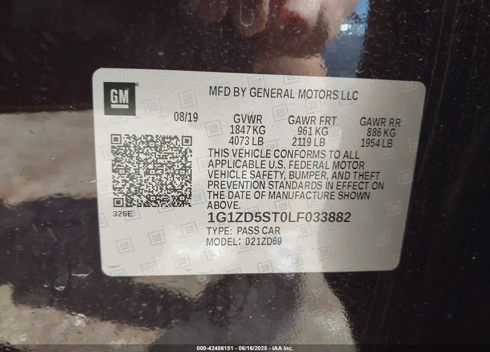 2020 CHEVROLET MALIBU FWD LT VIN: 1G1ZD5ST0LF033882