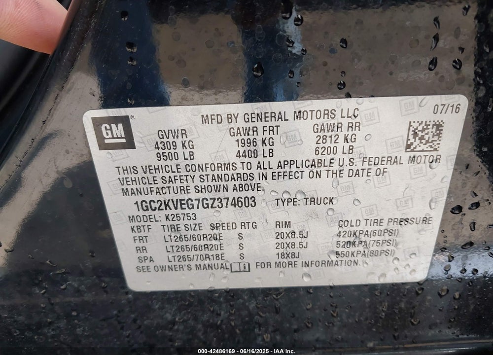 2016 CHEVROLET SILVERADO 2500HD VIN: 1GC2KVEG7GZ374603