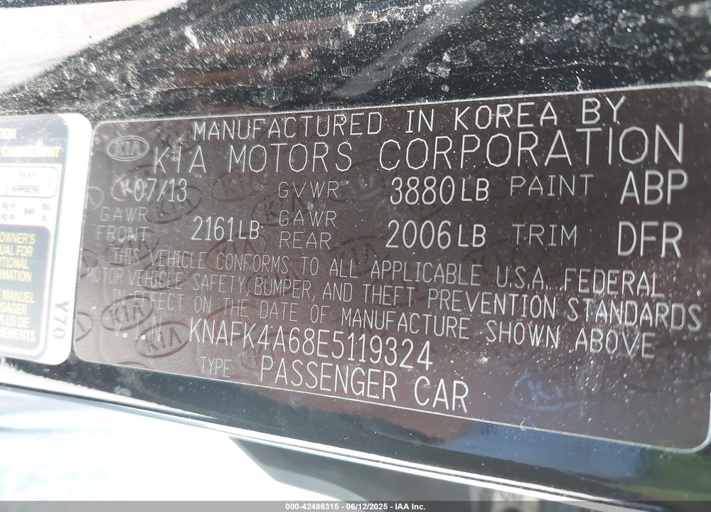 2014 KIA FORTE LX VIN: KNAFK4A68E5119324