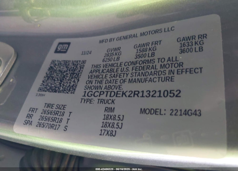 2024 CHEVROLET COLORADO VIN: 1GCPTDEK2R1321052