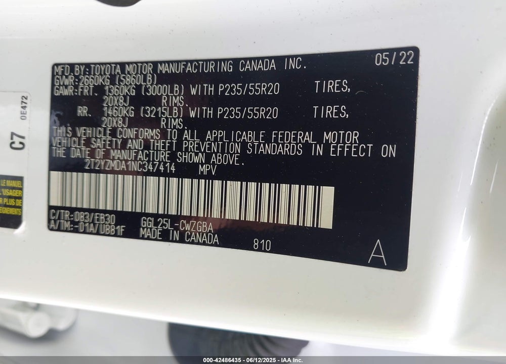 2022 LEXUS RX 350 VIN: 2T2YZMDA1NC347414