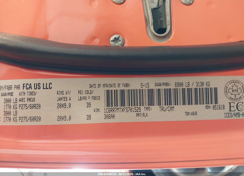 2015 RAM 1500 VIN: 1C6RR7MTXFS701529