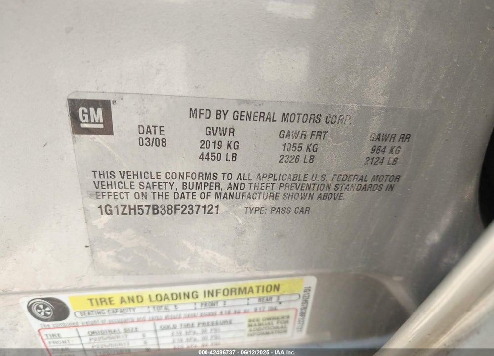 2008 CHEVROLET MALIBU VIN: 1G1ZH57B38F237121