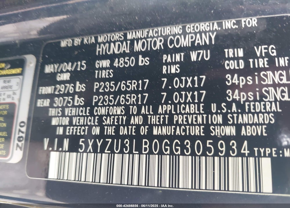 2016 HYUNDAI SANTA FE SPORT VIN: 5XYZU3LB0GG305934