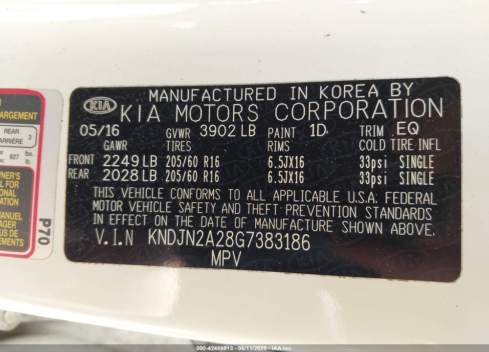 2016 KIA SOUL VIN: KNDJN2A28G7383186