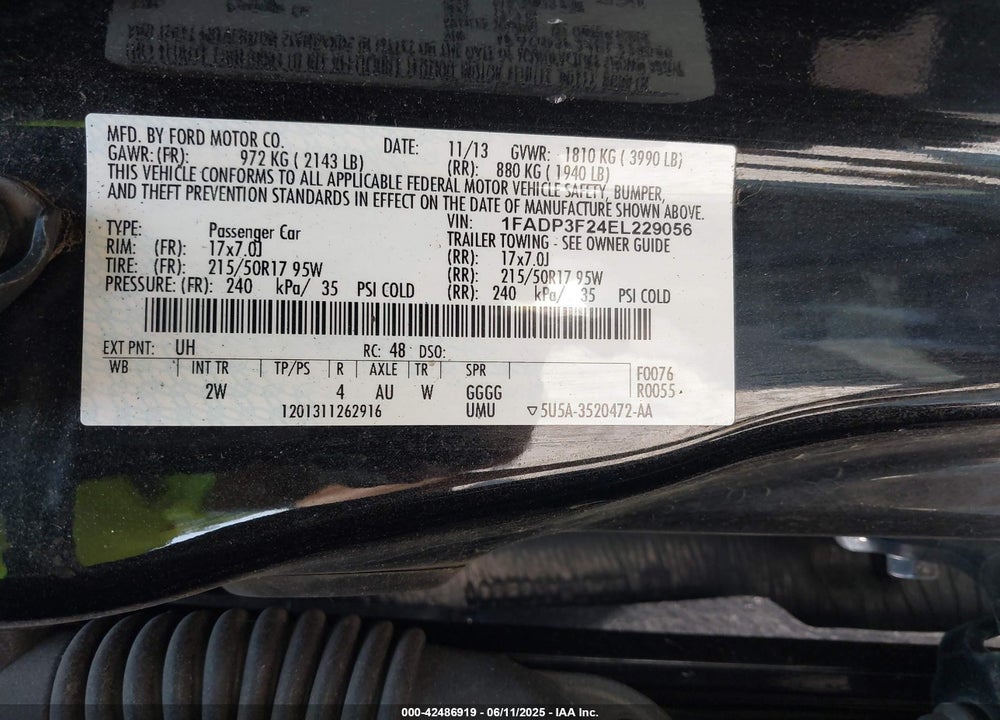 2014 FORD FOCUS VIN: 1FADP3F24EL229056