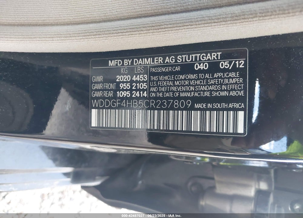 2012 MERCEDES-BENZ C 250 VIN: WDDGF4HB5CR237809