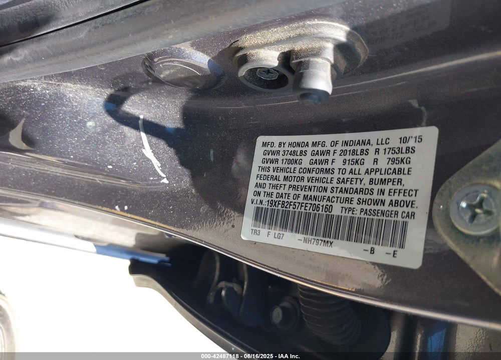 2015 HONDA CIVIC LX VIN: 19XFB2F57FE706160