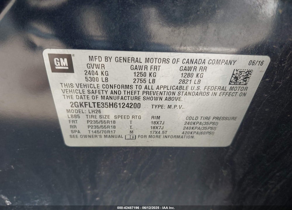 2017 GMC TERRAIN VIN: 2GKFLTE35H6124200
