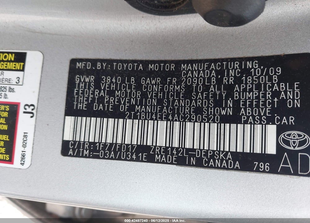 2010 TOYOTA COROLLA VIN: 2T1BU4EE4AC290520