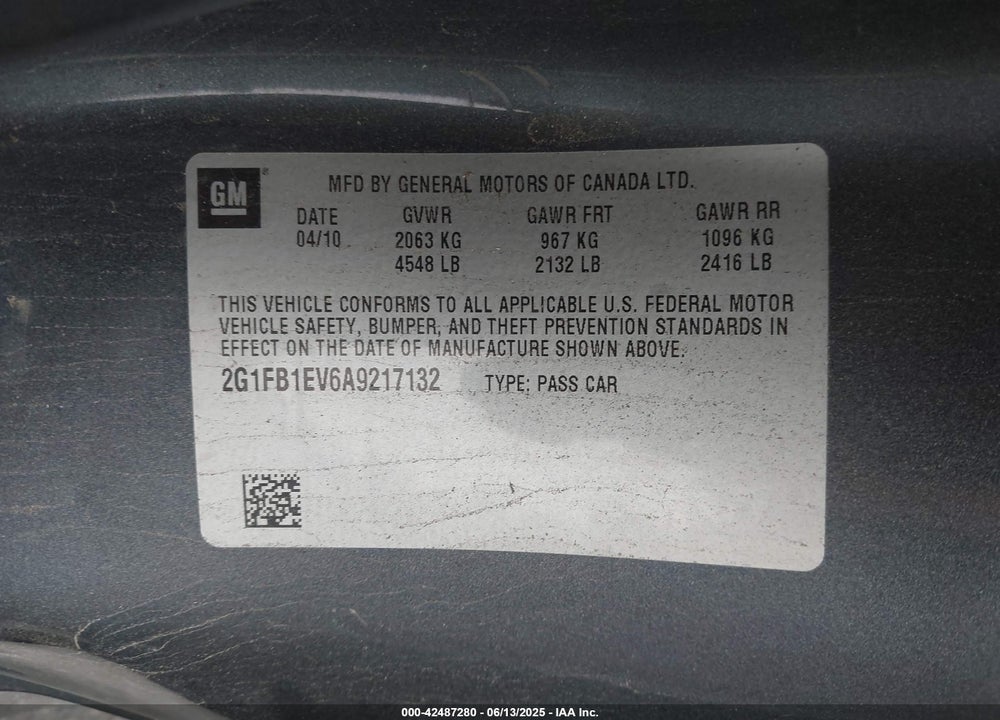 2010 CHEVROLET CAMARO 1LT VIN: 2G1FB1EV6A9217132