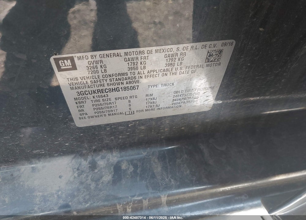2017 CHEVROLET SILVERADO 1500 VIN: 3GCUKREC8HG185067