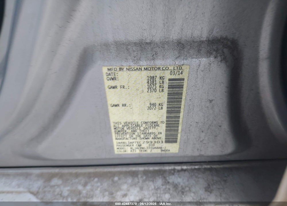 2014 NISSAN ALTIMA VIN: 1N4BL3AP7EC299303