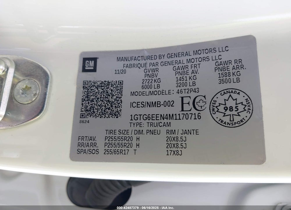2021 GMC CANYON VIN: 1GTG6EEN4M1170716