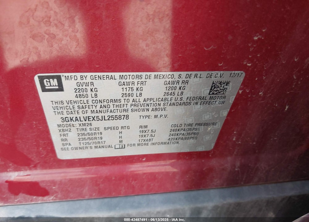 2018 GMC TERRAIN VIN: 3GKALVEX5JL255878