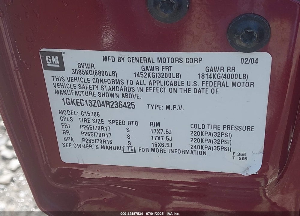 2004 GMC YUKON SLT VIN: 1GKEC13Z04R236425