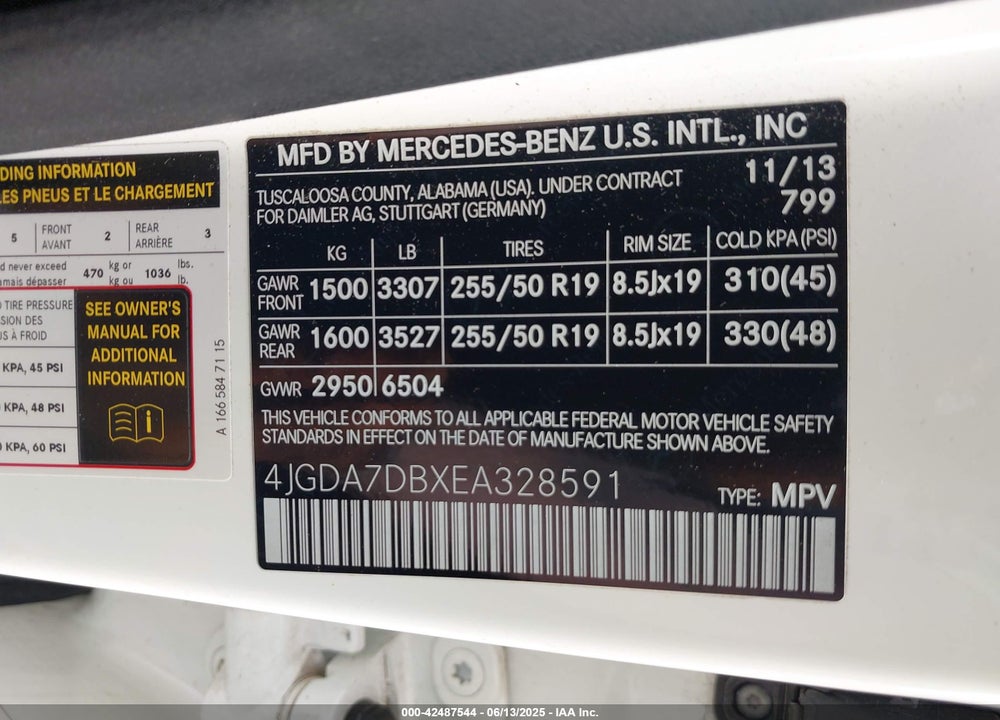2014 MERCEDES-BENZ ML 550 VIN: 4JGDA7DBXEA328591