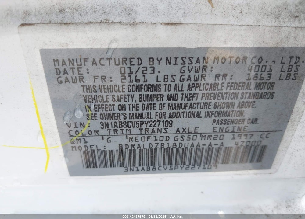 2023 NISSAN SENTRA VIN: 3N1AB8CV5PY227109
