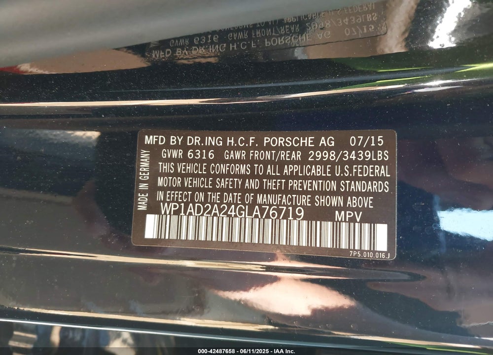 2016 PORSCHE CAYENNE VIN: WP1AD2A24GLA76719