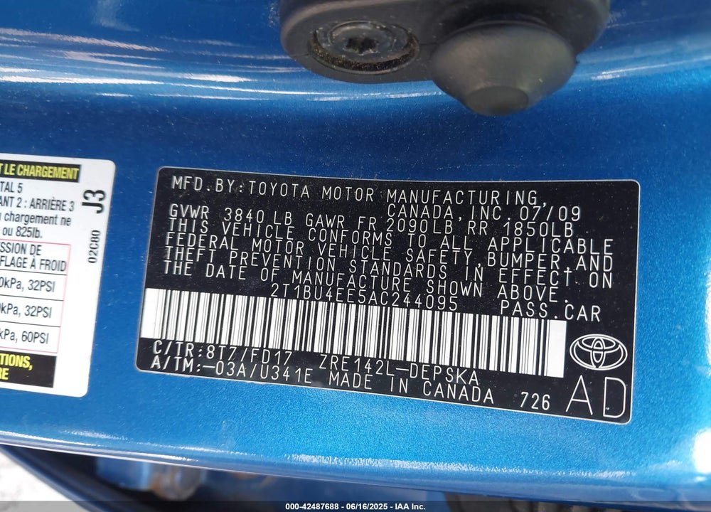 2010 TOYOTA COROLLA S VIN: 2T1BU4EE5AC244095